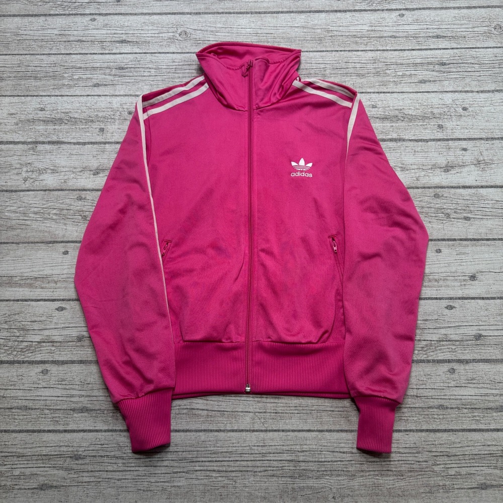 Y2K Adidas Track Jacket Women's M Pink Trefoil Logo 3-Stripe Activewear Training